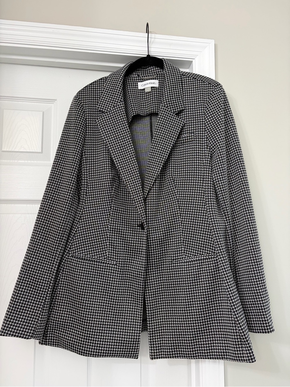 Calvin Klein Black and White Houndstooth Blazer